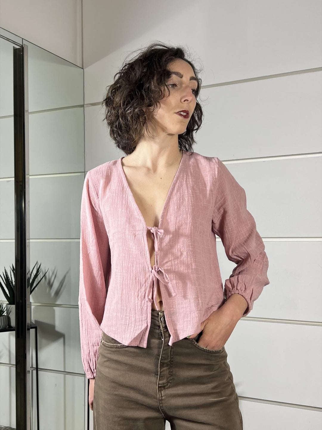 camicia con fiocchi rosa 30505AROSE FEMME SELECTION