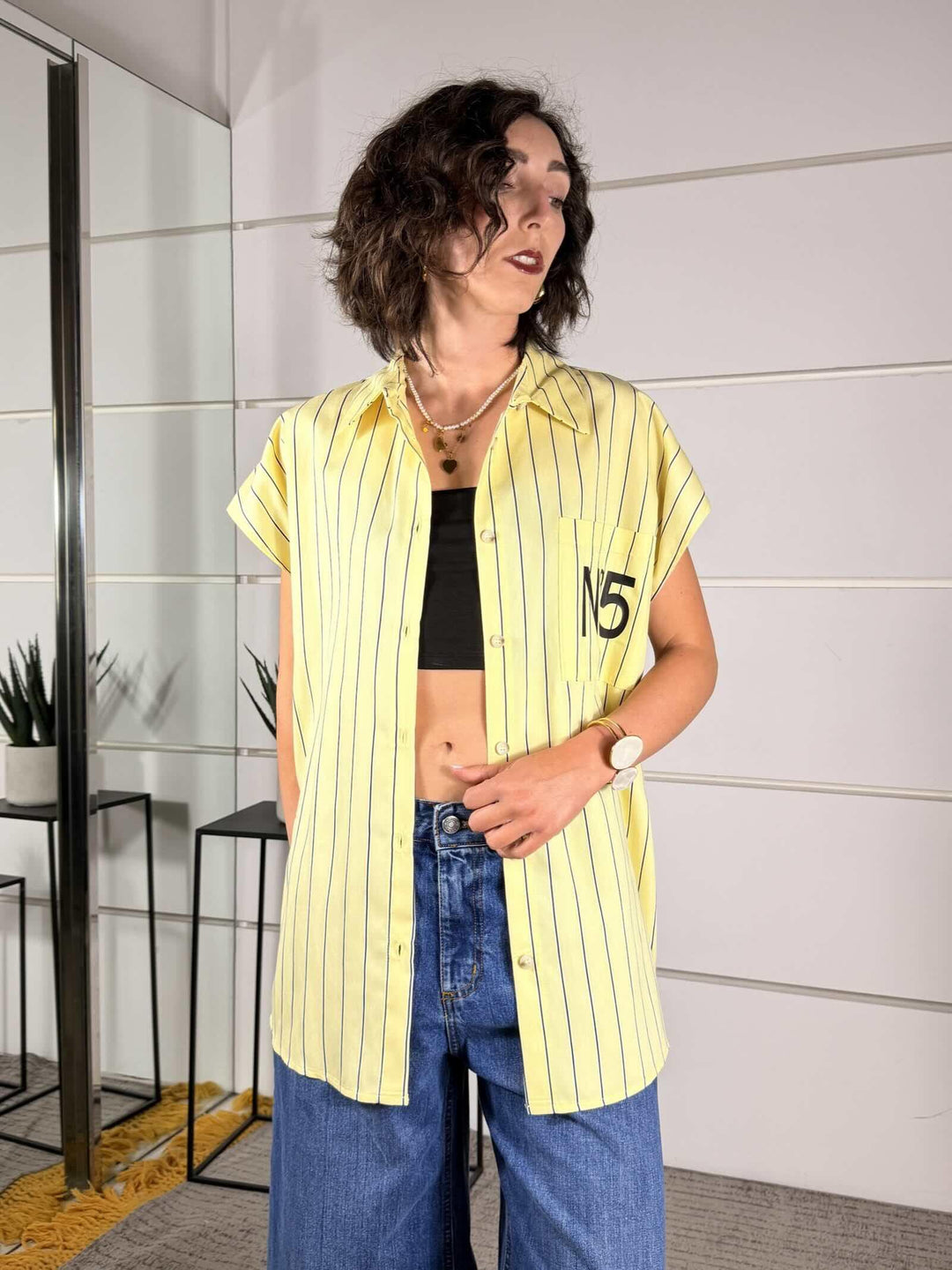 camicia gialla righe con taschina con ricamo n 5 26C5044GIALLO TENSIONE IN