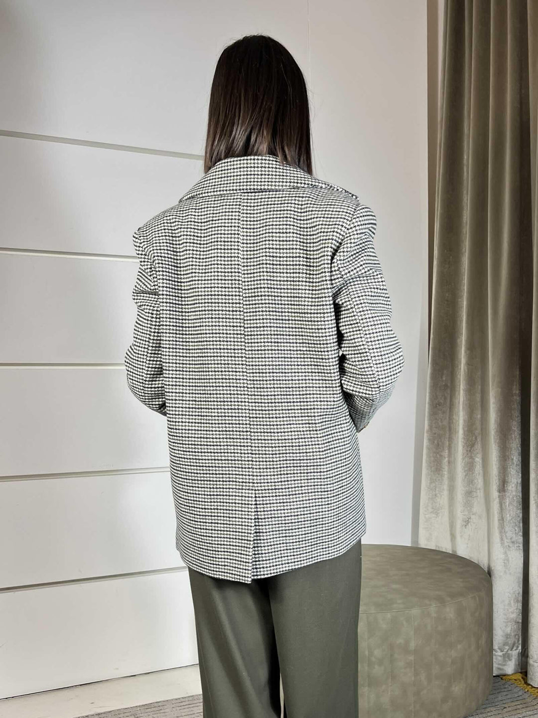 GIACCA CAPPOTTO PIED DE POULE VERDE MILITARE PANNA E NERA TF1919PANNA/NERO/VERDE MILITARE VICOLO