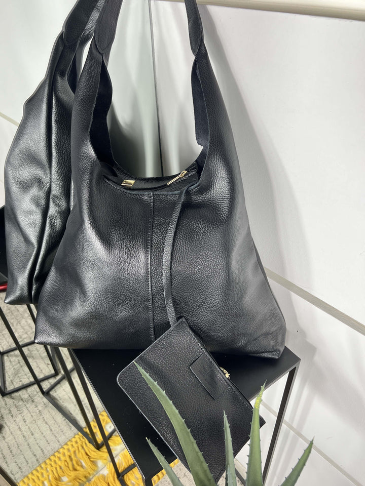 borsa in pelle a spalla nera DO-B0124NERO FEMME CAFE SELECTION
