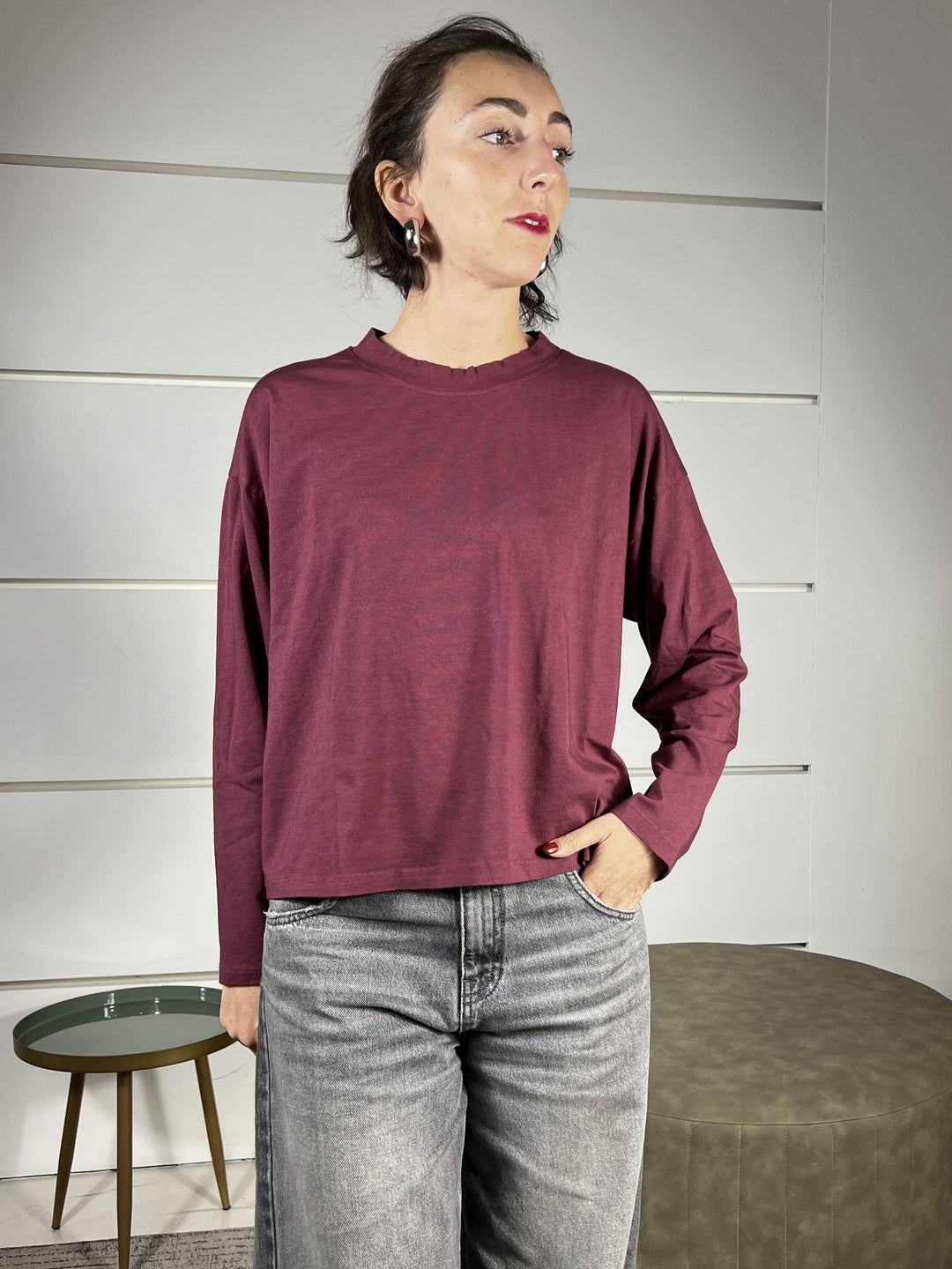 T-SHIRT BORDEAUX IN COTONE MANICA LUNGA GIROCOLLO MJS-P123BORDEAUX HAVE ONE