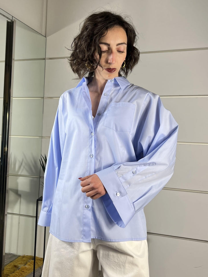 camicia over in cotone con manica ampia celeste TAB0810CELESTE VICOLO