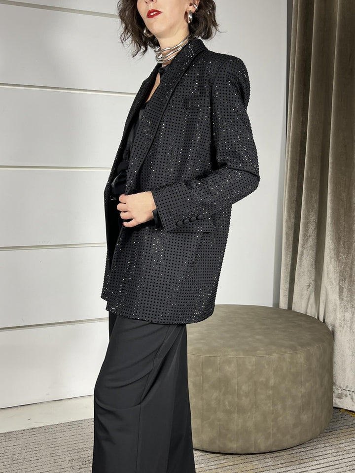 GIACCA NERA CON STRASS DOPPIOPETTO DELEDDA GIACCAZ99 PINKO