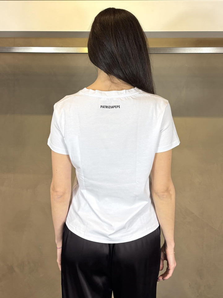 t-shirt bianca con scritta nera 8M1800J061W103 PATRIZIA PEPE PREVIEW