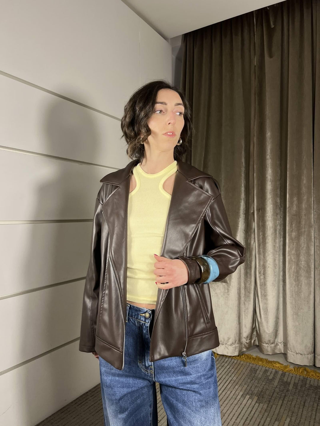 giubbotto in ecopelle modello biker over moro KFS-Q013MORO HAVE ONE