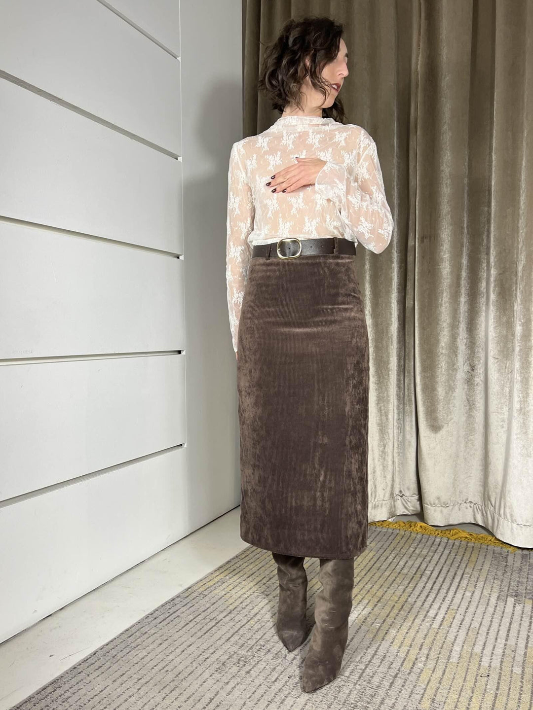 longuette in velluto con spacco nel retro moro GJK-P210MORO HAVE ONE