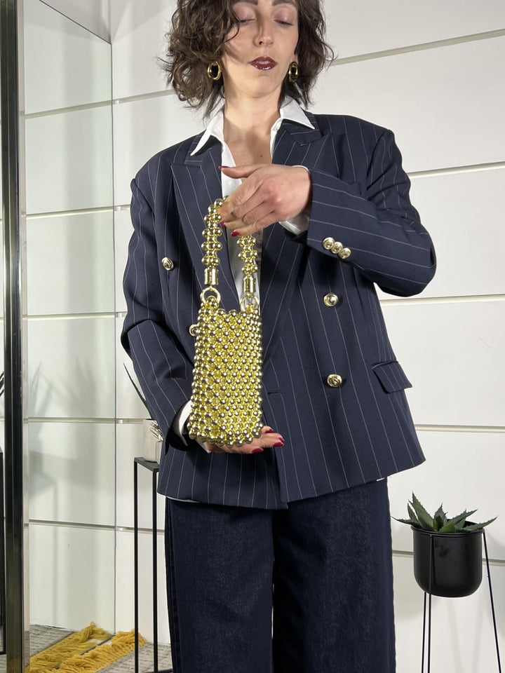 borsa con perle oro, con tracolla a catena B2690ORO FEMME CAFE SELECTION