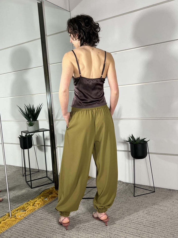 giacca con fiocco e  pantalone balloon verde oliva 30591VERDE OLIVA SUSY MIX