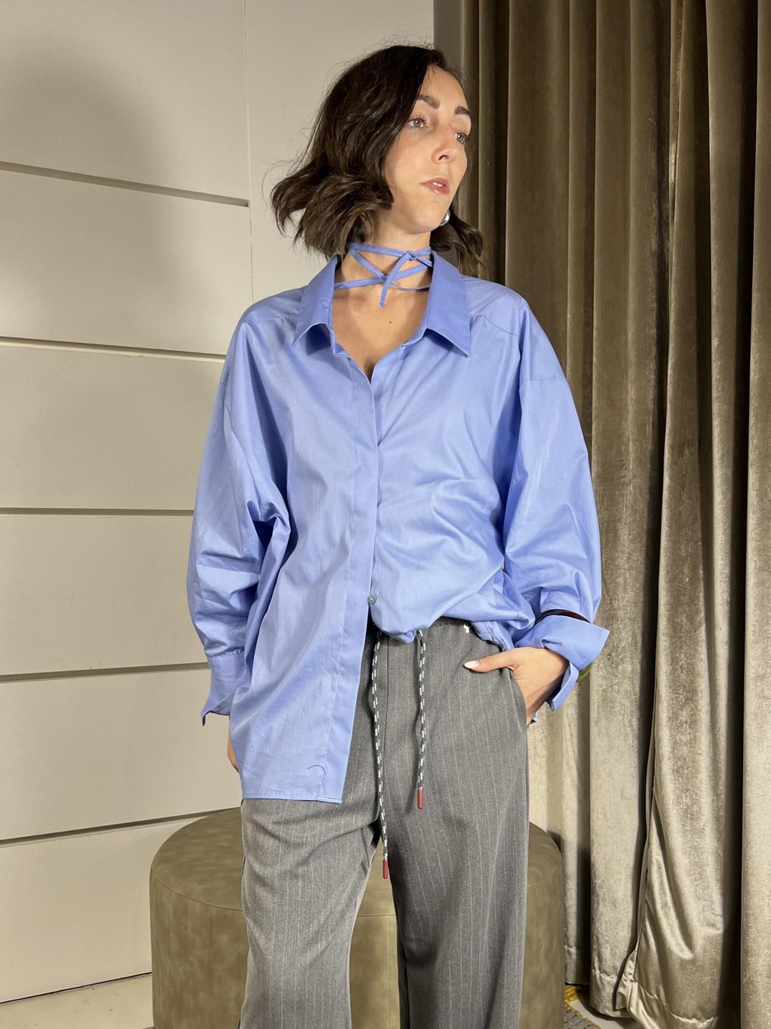 CAMICIA CELESTE OVER CON LACCIO NEL COLLO TF0735CELESTE VICOLO