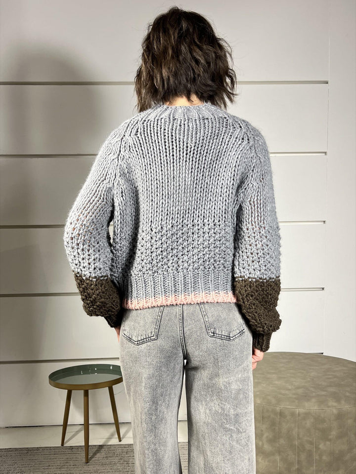 maglione grigio con bordo nel fondo a contrasto in misto lana 95573GRIGIO SUSY MIX