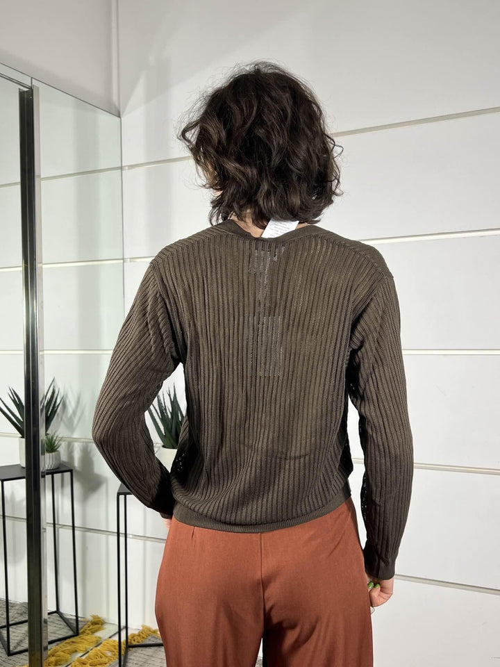 cardigan traforato scollo a v moro in viscosa 61211MORO SUSY MIX