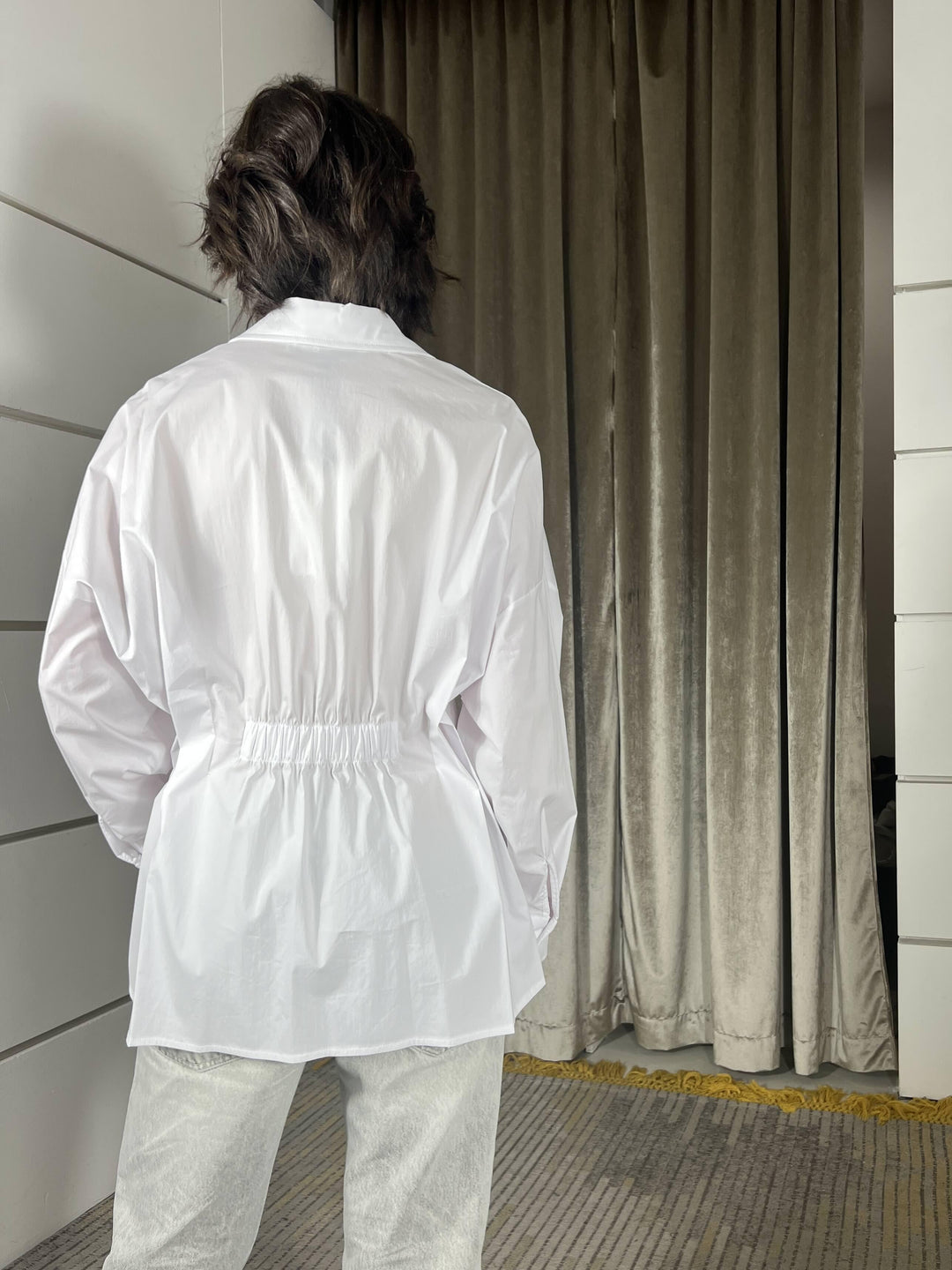 camicia latte con dettaglio pieghe in vita, CVS-Q037LATTE HAVE ONE
