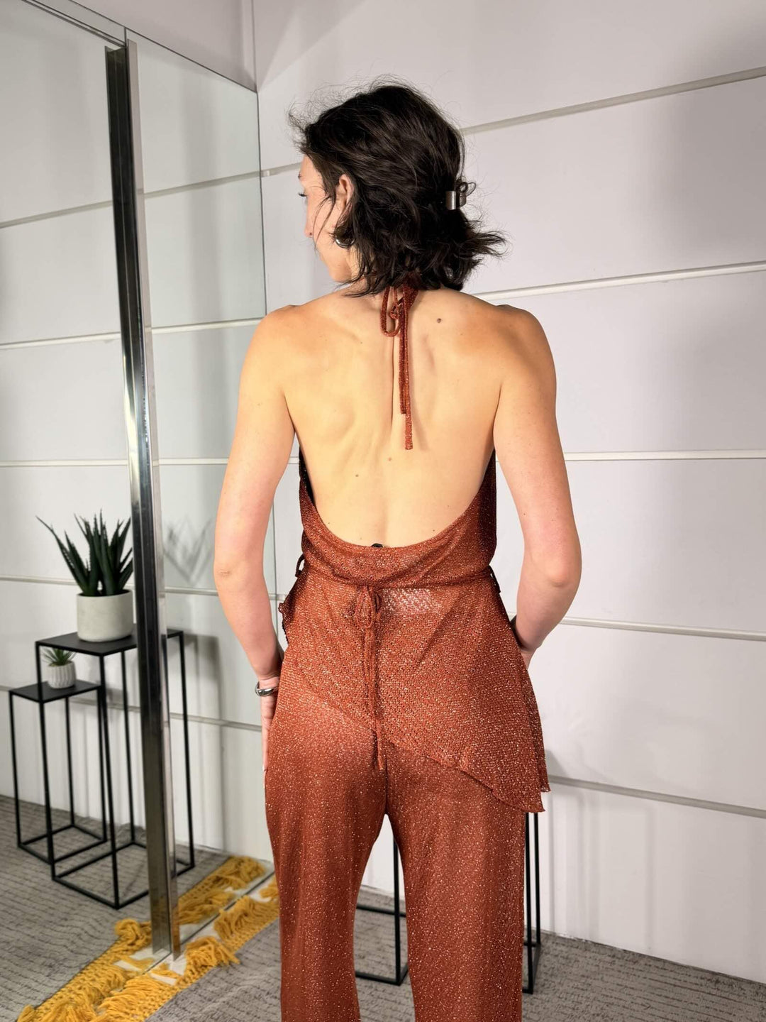 Top asimmetrico bruciato in lurex con scollo ad anello RVS-Q070BRUCIATO HAVE ONE