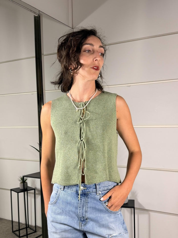 gilet in maglia con fiocchi verde A24416VERDE SPICY CAFE