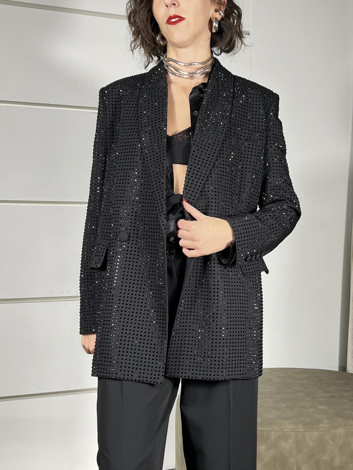 GIACCA NERA CON STRASS DOPPIOPETTO DELEDDA GIACCAZ99 PINKO