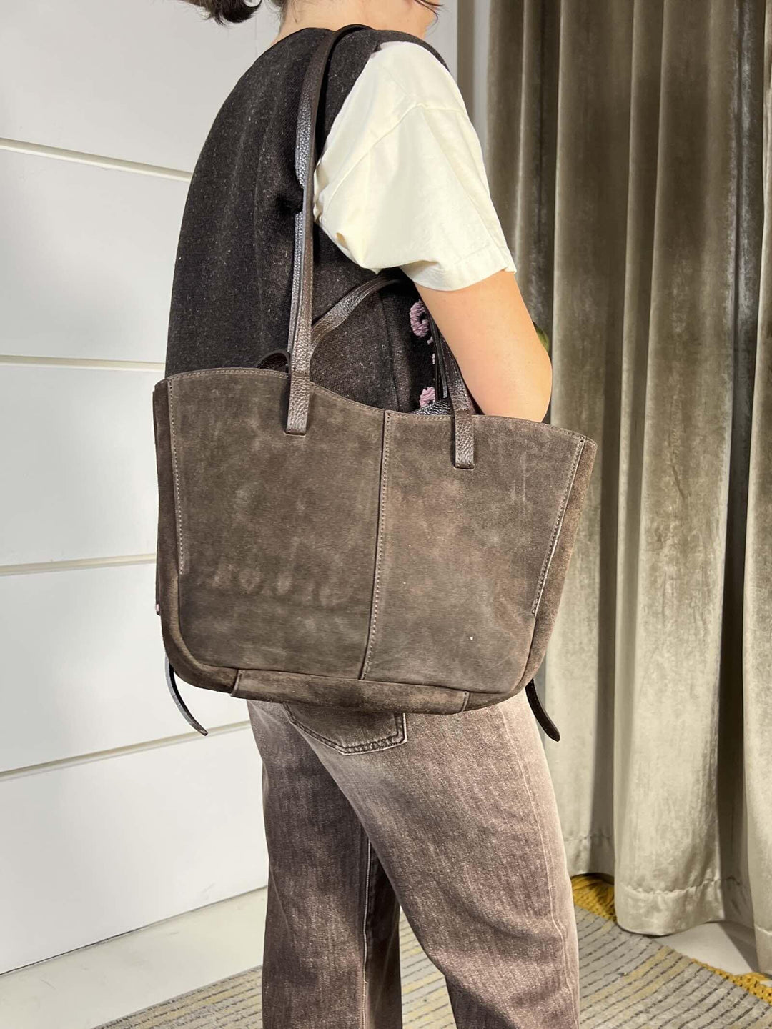BORSA MORO IN CAMOSCIO 2 FORME 5956MORO FEMME CAFE SELECTION