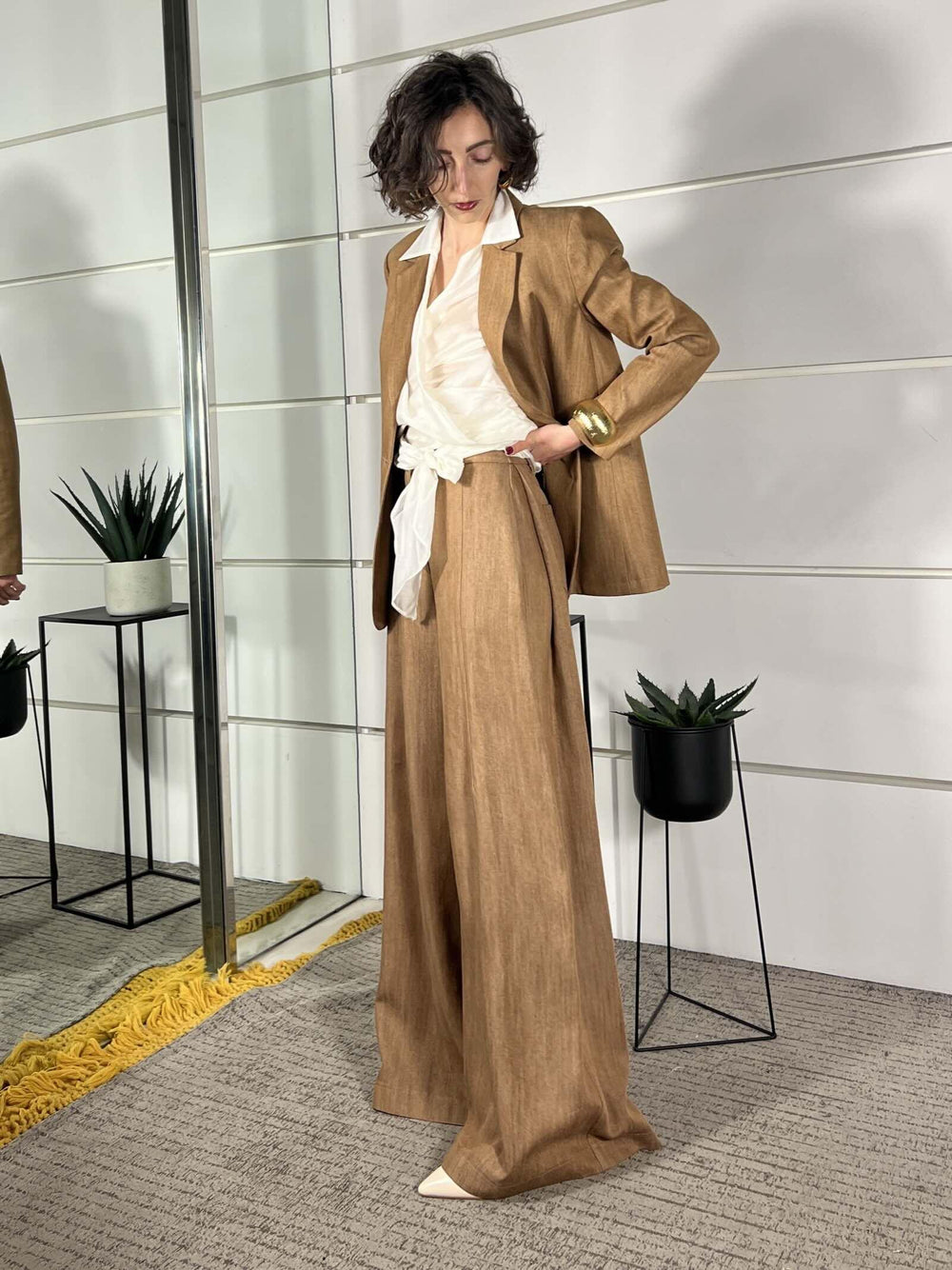 pantalone effetto fiammato con gamba ampia cognac P9A0LGZ1805 IMPERIAL
