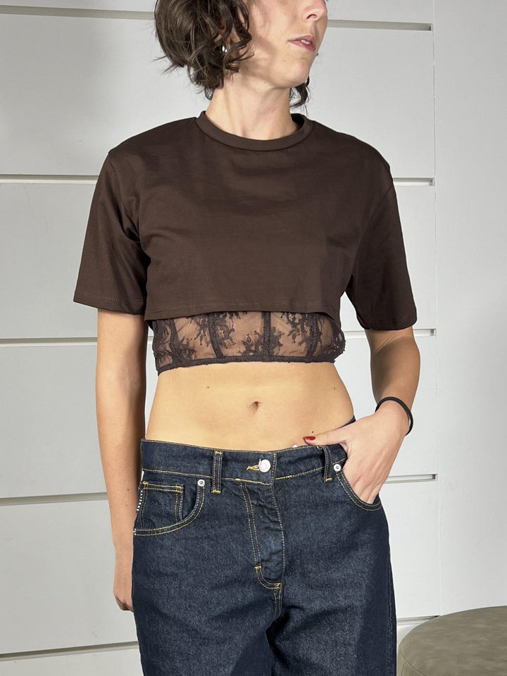 T-SHIRT MORO CON TOP IN PIZZO RMA-P026MORO HAVE ONE