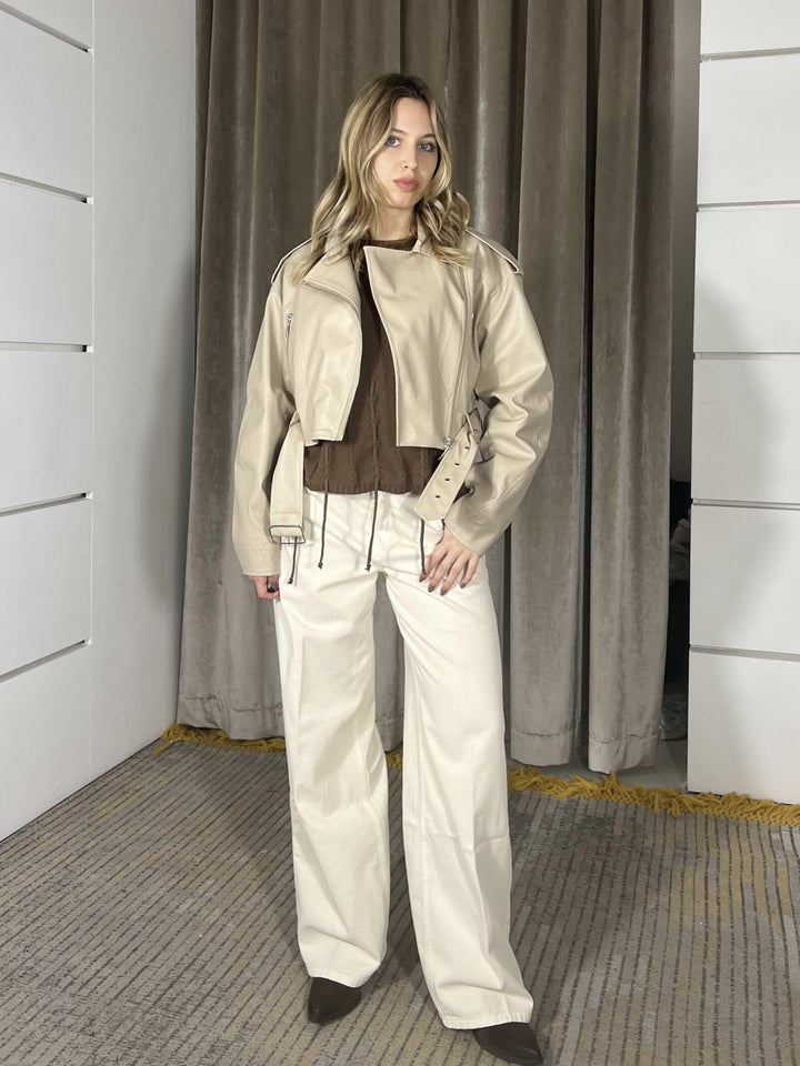 chiodo in ecopelle crop beige PP341T102BEIGE SUSY MIX