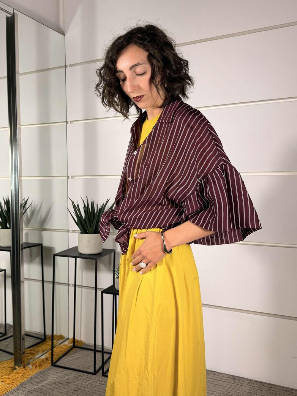 camicia manica corta rigata in voile bordeaux TAB1961BORDEAUX VICOLO