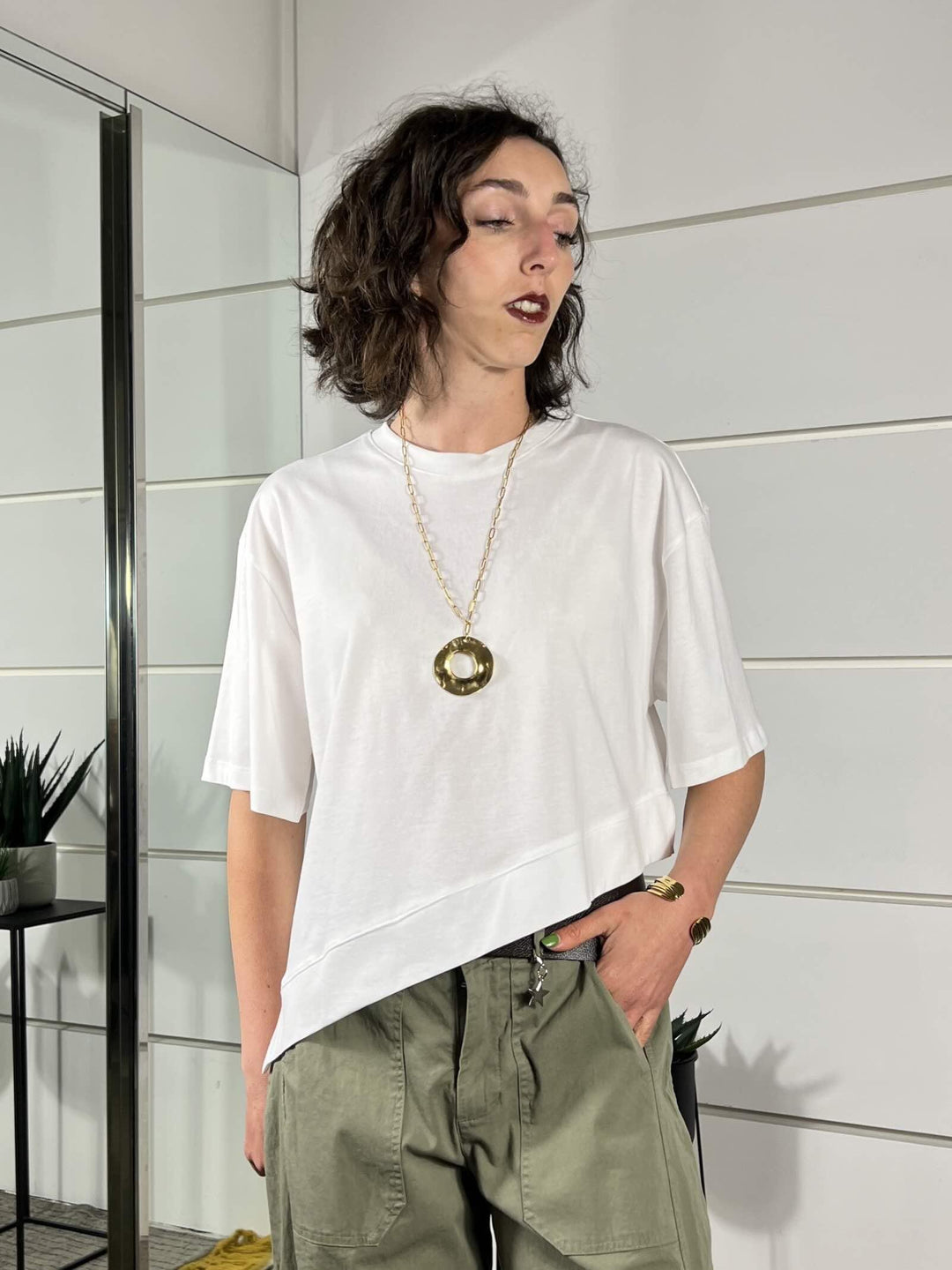 t-shirt girocollo asimmetrica naturale UAB0281NATURALE 02 VICOLO