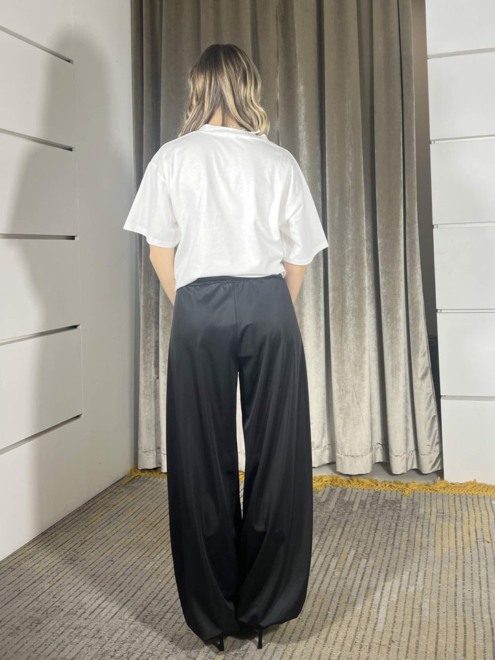 pantalone balloon con bande a lato e pizzo nero S3393NERO SUSY MIX