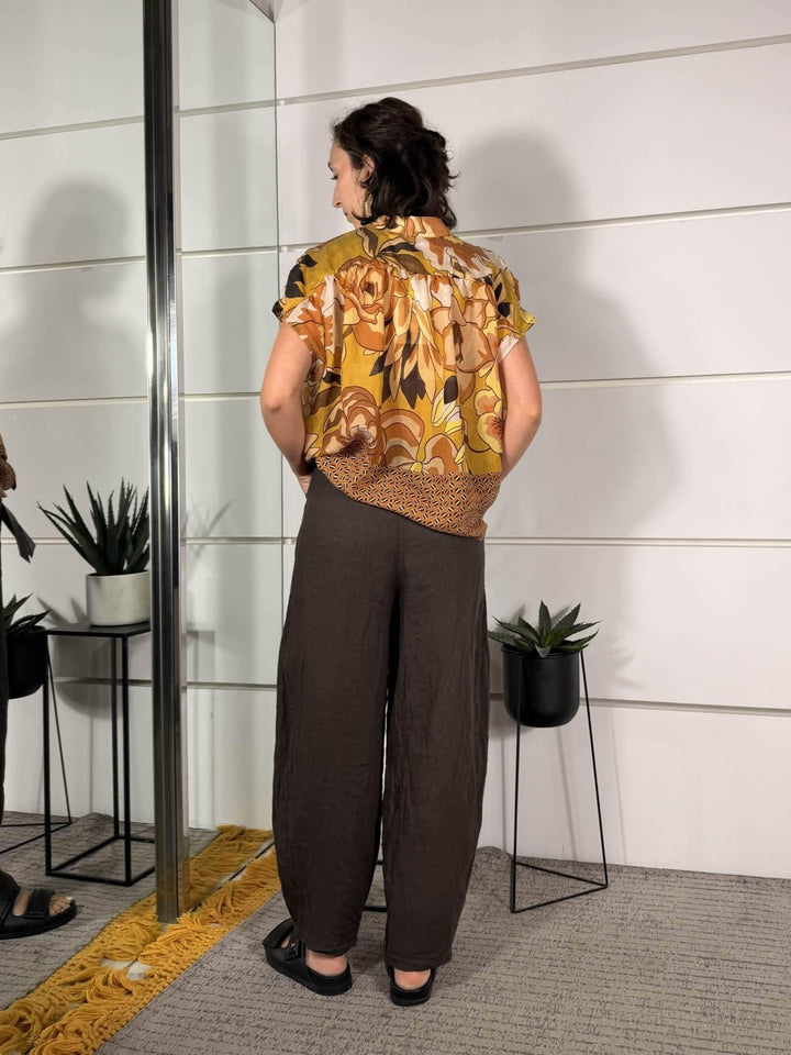 pantalone barrel in lino moro 12402MORO SUSY MIX