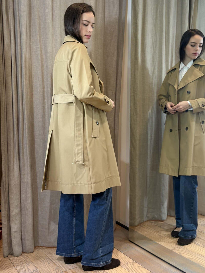 trench dritto doppiopetto con cintura cammello AVIO002 iBLUES