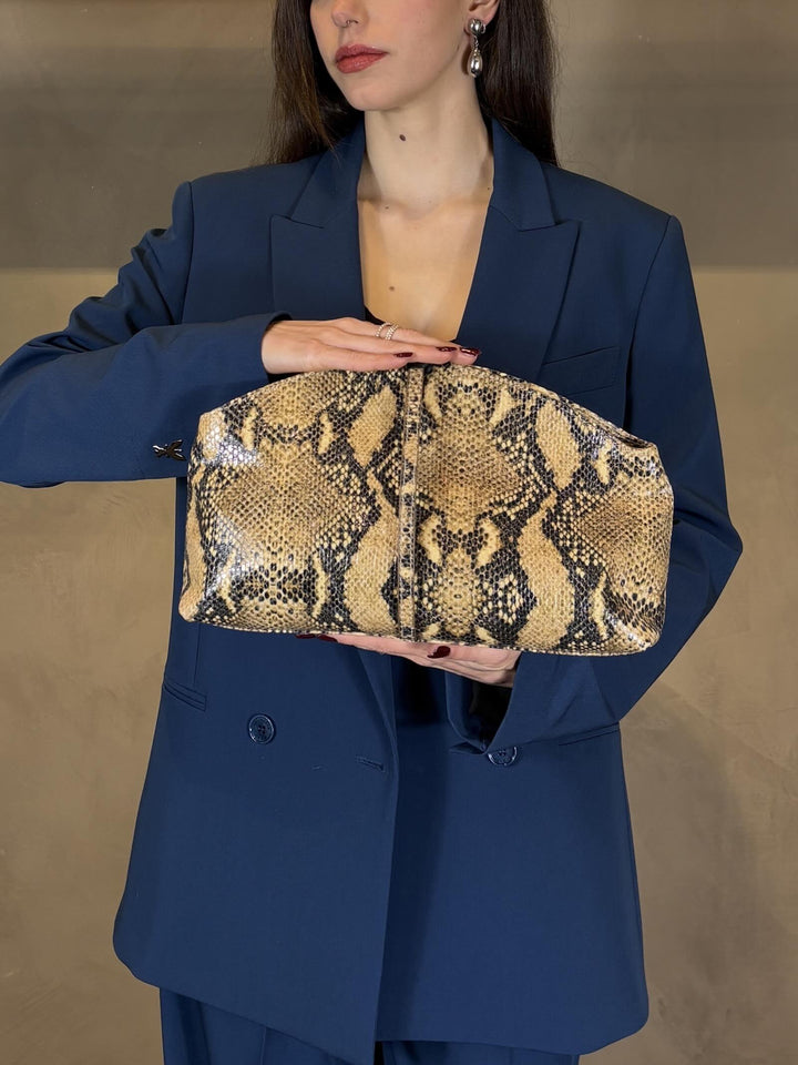 borsa clutch in ecopitone nera e tortora XIRA8404 CARLA G. ACCESSORI