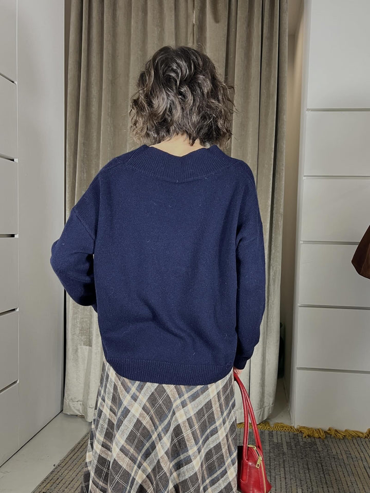 maglione scollo a v 100% lana blu WL785AI25BLU TENSIONE IN