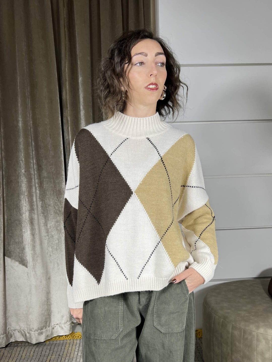 maglione con rombi panna in misto lana F01E0886PANNA PHILIA LOFT