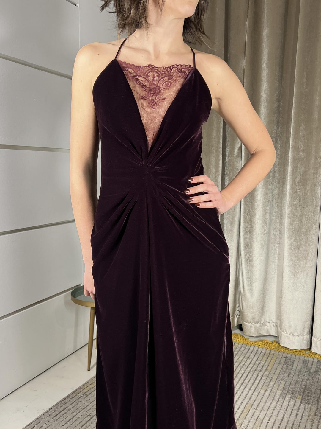 abito in ciniglia con inserti in pizzo bordeaux TF0400BORDEAUX VICOLO