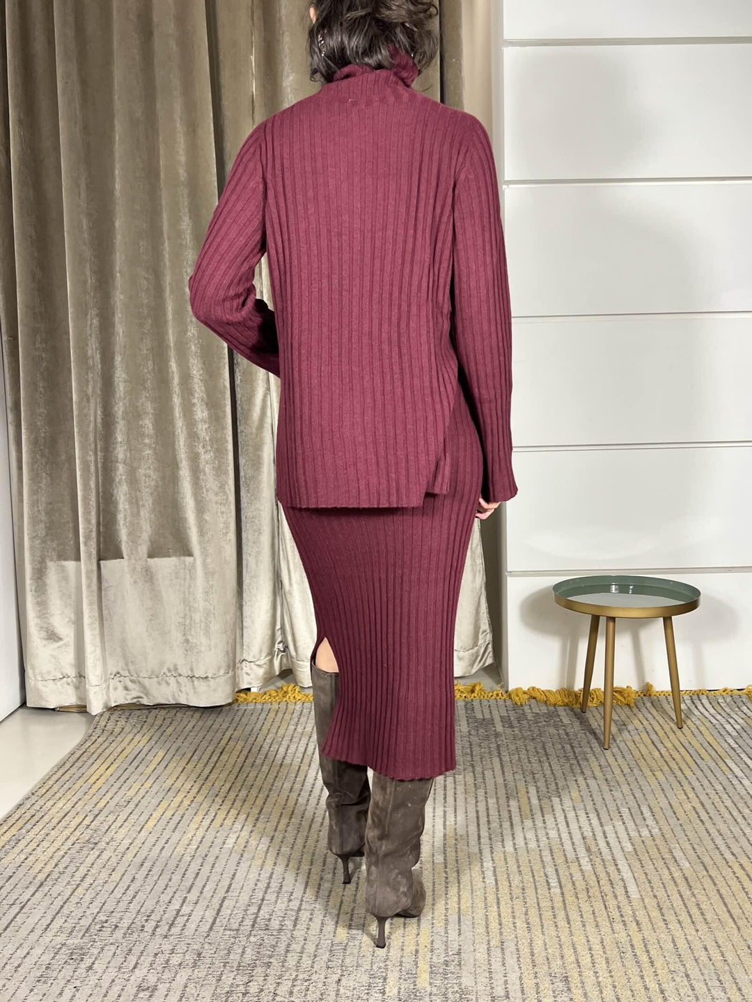 gonna in maglia a coste bordeaux in misto lana 77100FBORDEAUX VICOLO