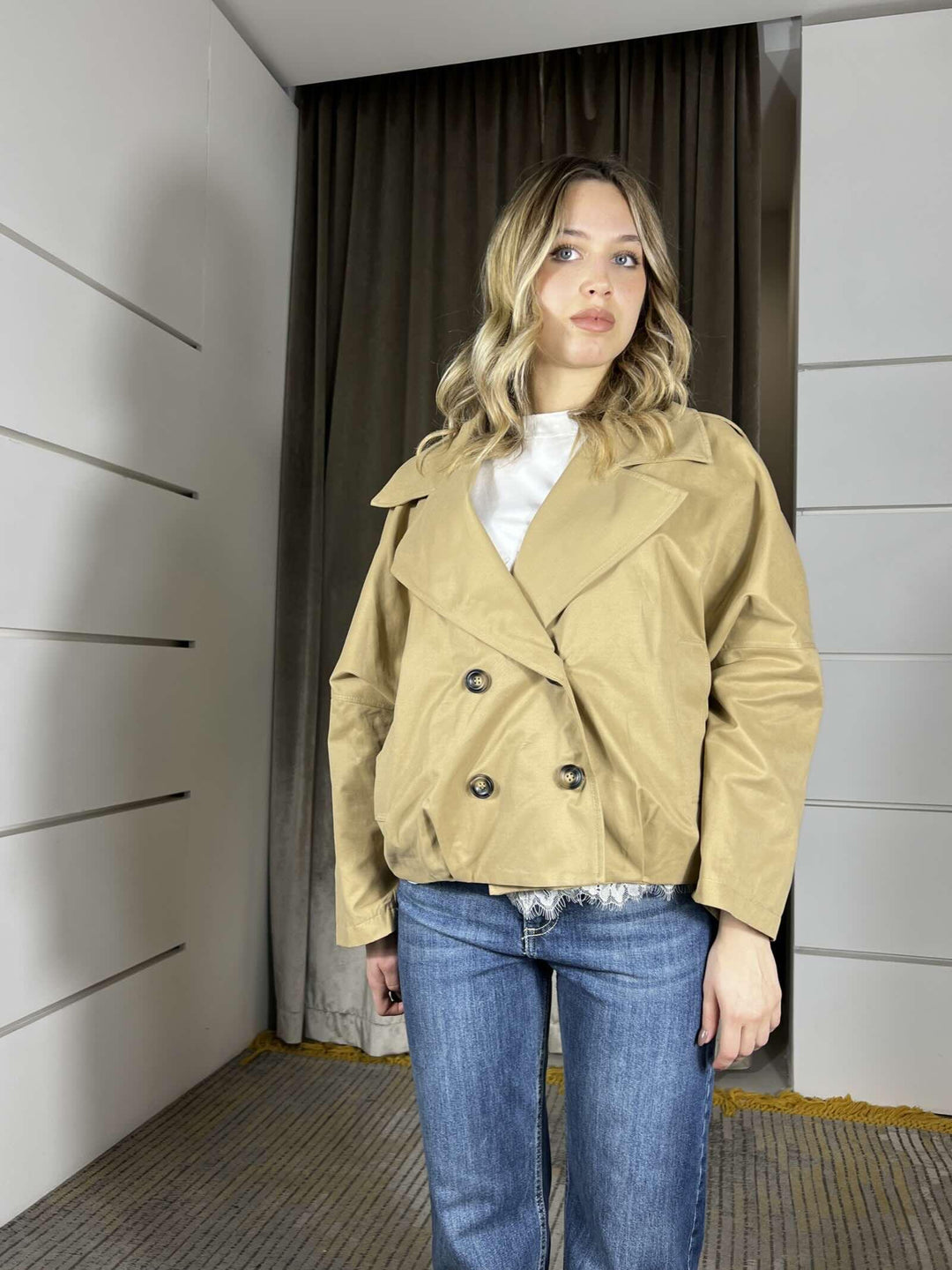 trench corto beige KVS-Q018BEIGE HAVE ONE