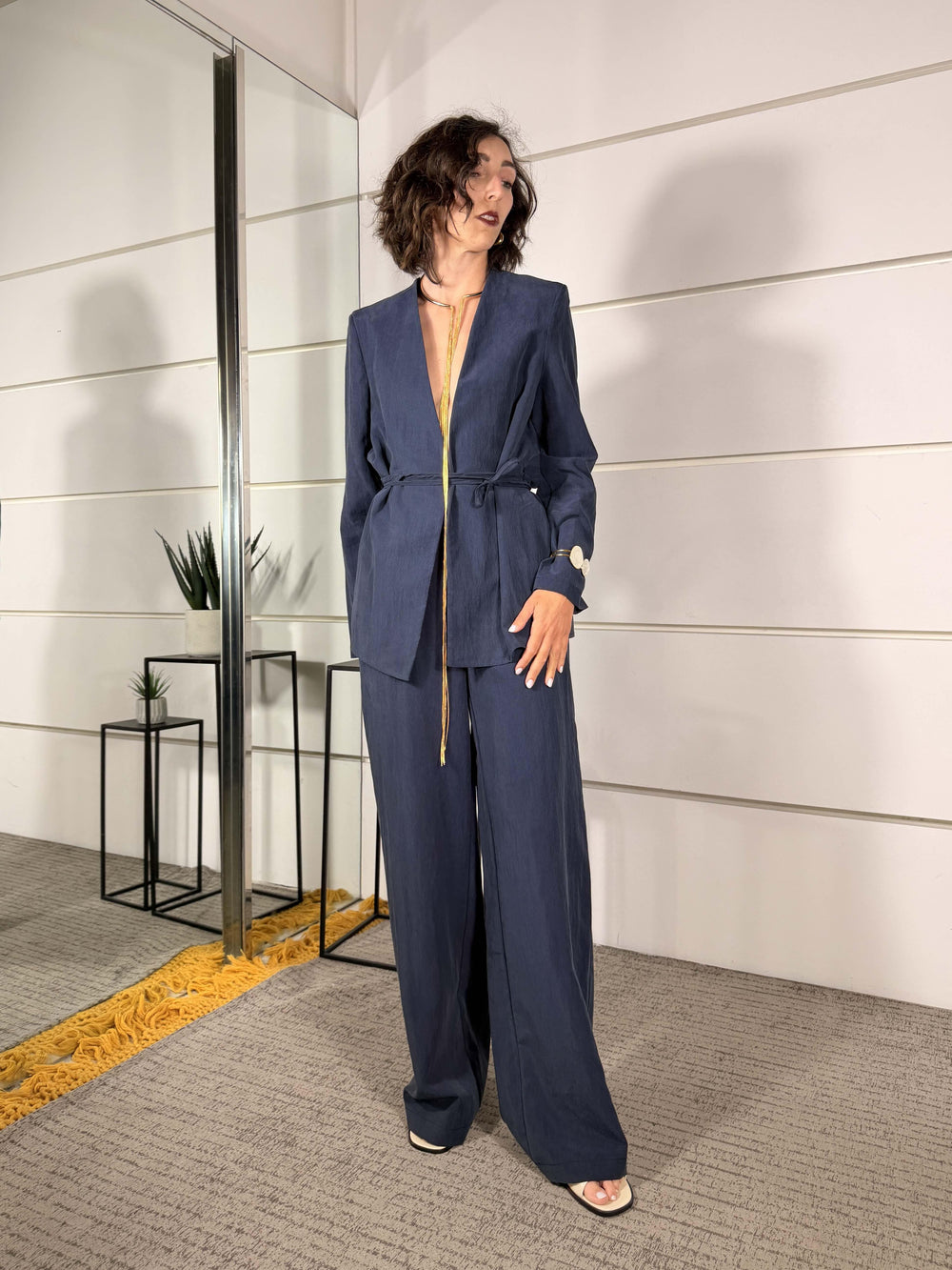 completo giacca kimono e pantalone a palazzo blu 30325BLU SUSY MIX