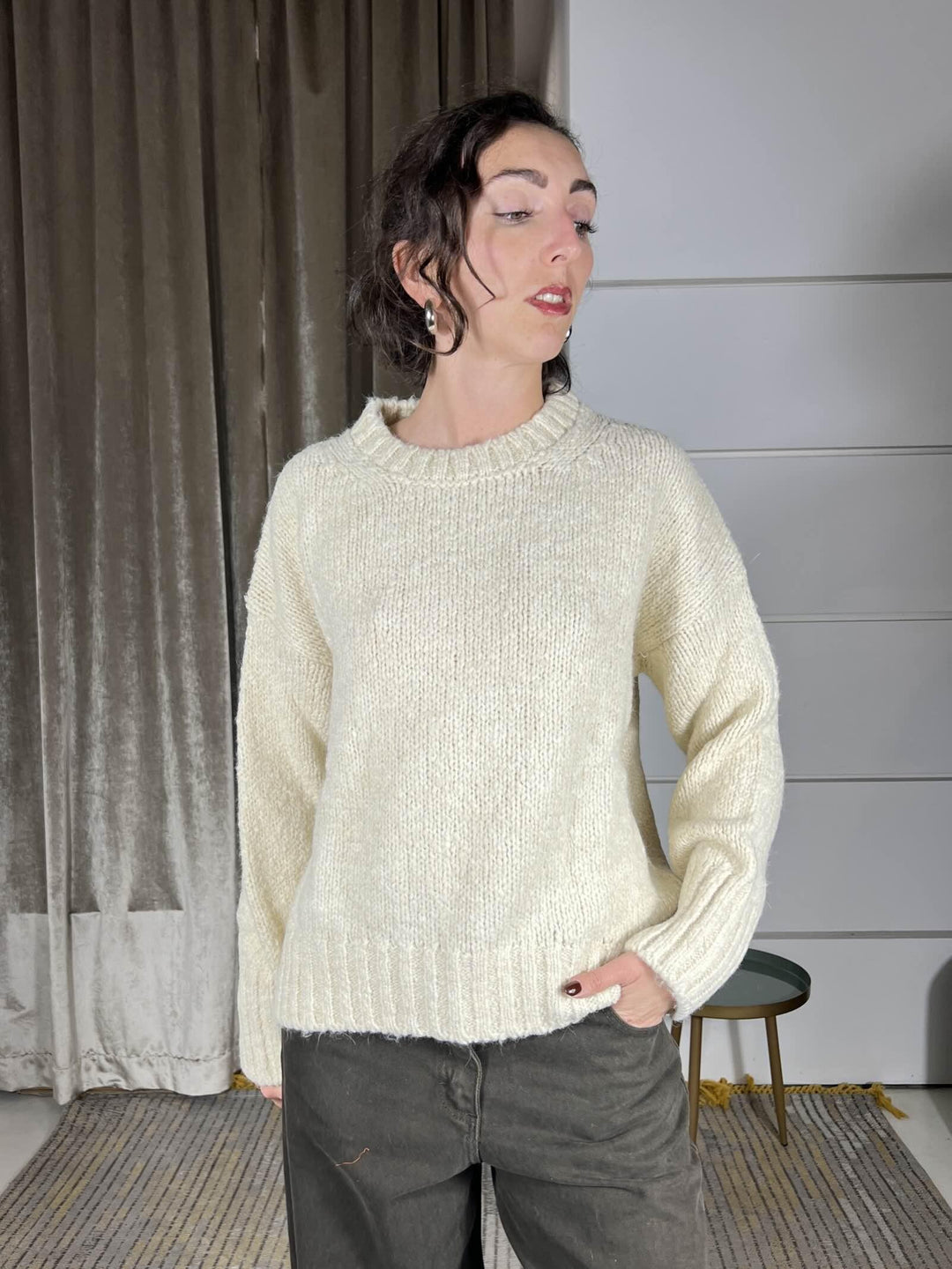 maglione girocollo in misto lana e alpaca burro 33057FBURRO VICOLO