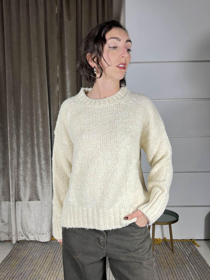 maglione girocollo in misto lana e alpaca burro 33057FBURRO VICOLO