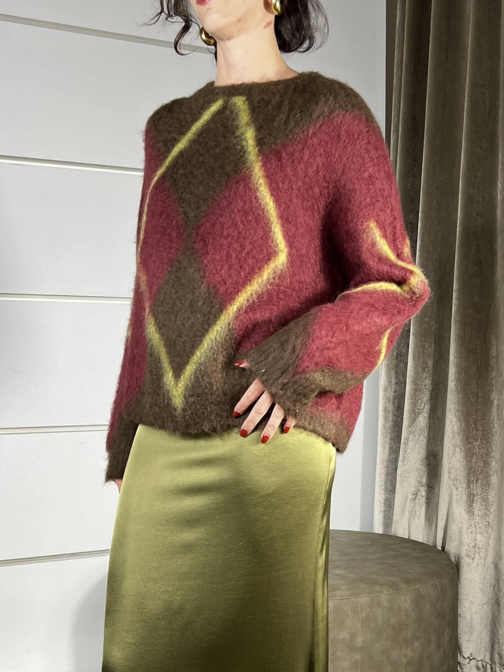 MAGLIONE CON ROMBI IN MOHAIR MORO E BORDEAUX 55042FMORO/BORDEAUX VICOLO