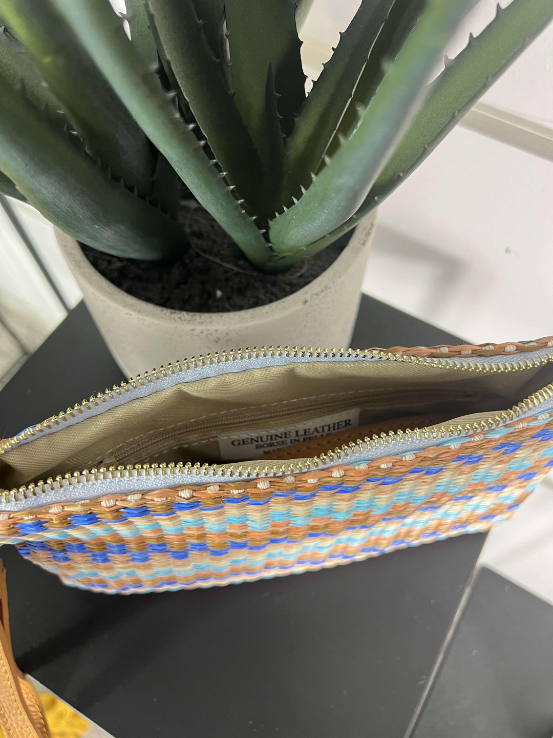 borsa in rafia Oceania a mano con tracolla in pelle regolabile RF-B0190OCEANIA FEMME CAFE SELECTION