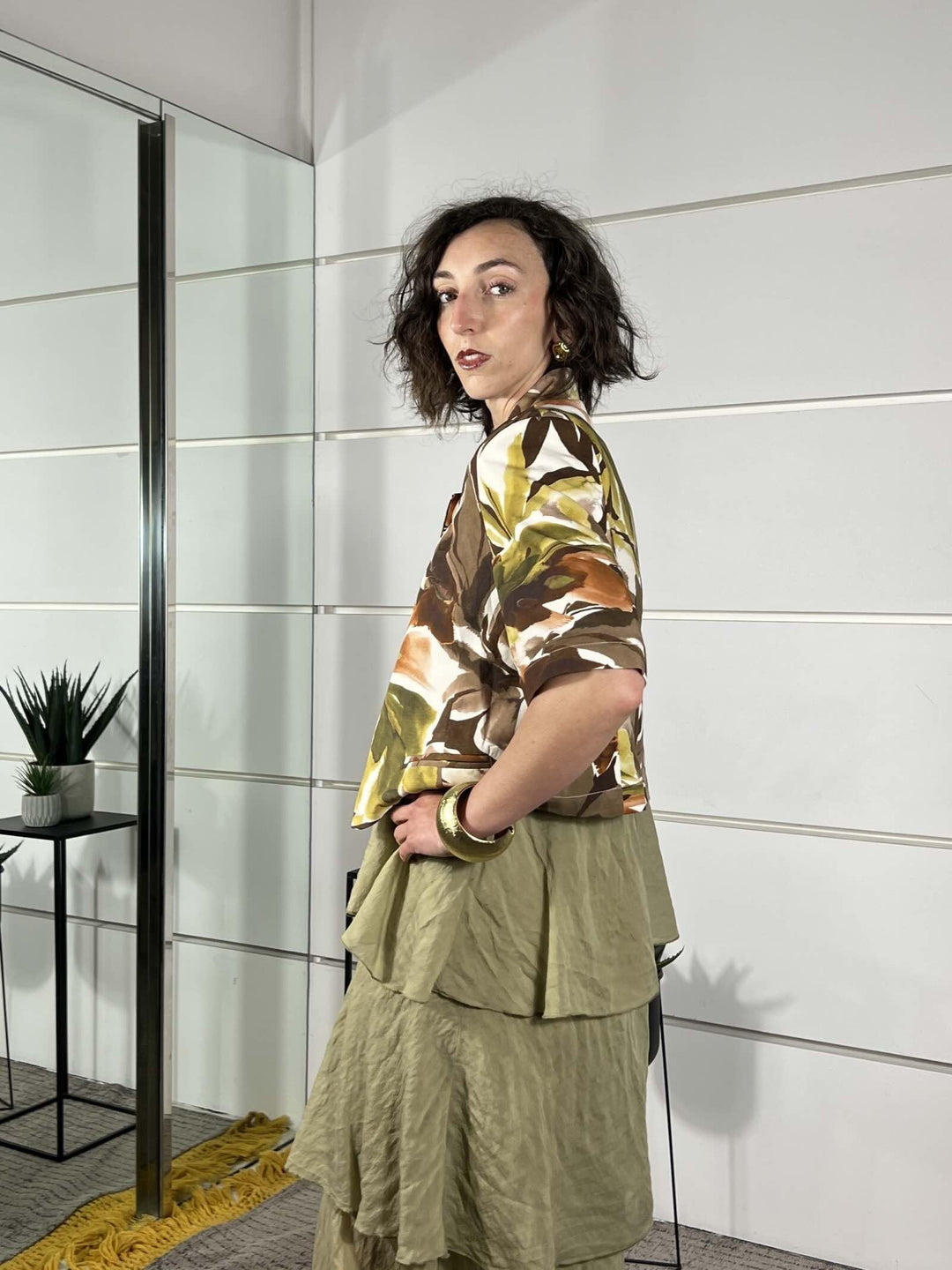 giacca coreanan crop a fantasia naturale moro e verde TAB2099NATURALE/MORO/VERDE VICOLO