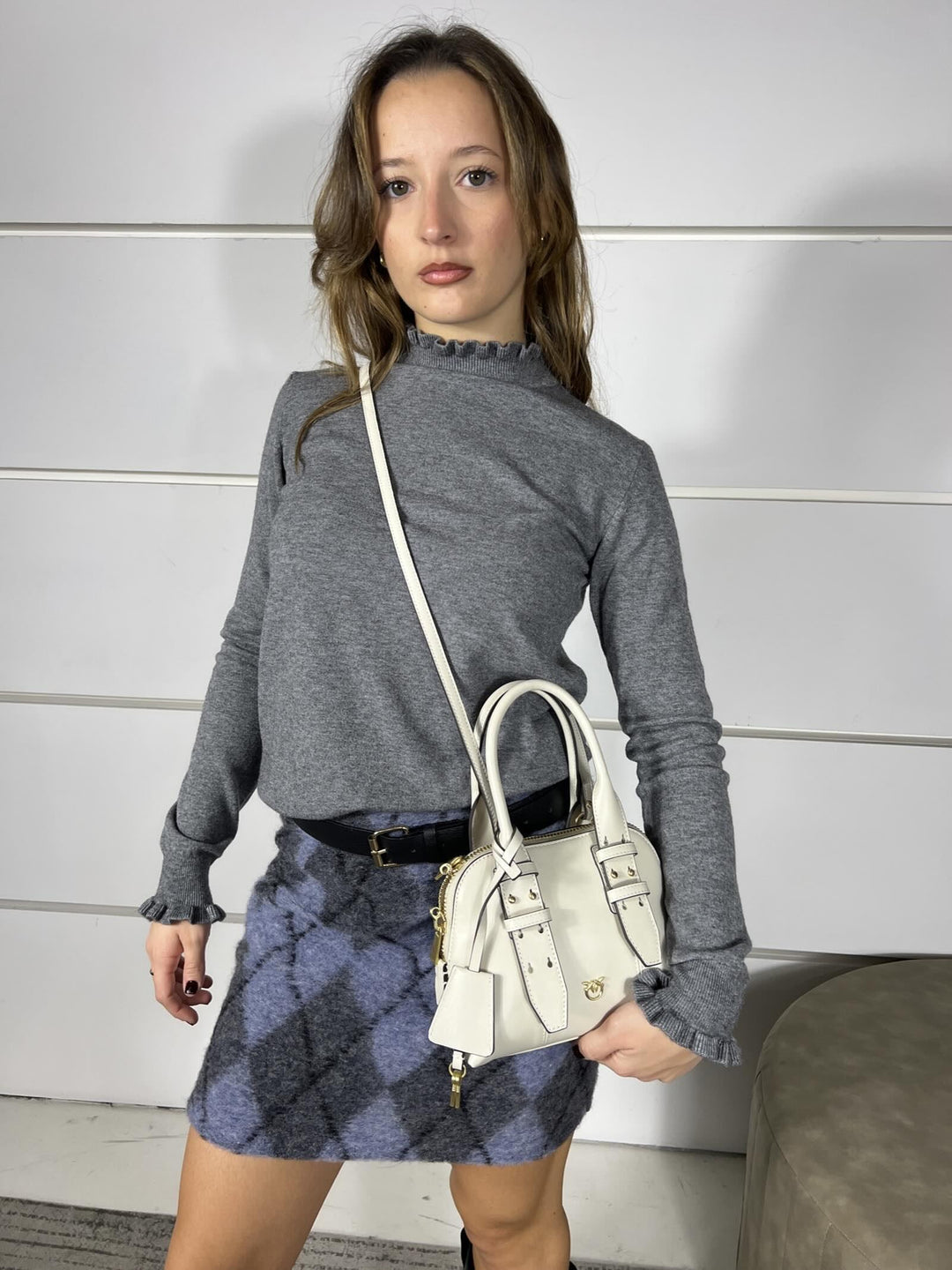 Borsa bowling bag mini bianca BOWLING BAG ZIP MINIZ14V PINKO