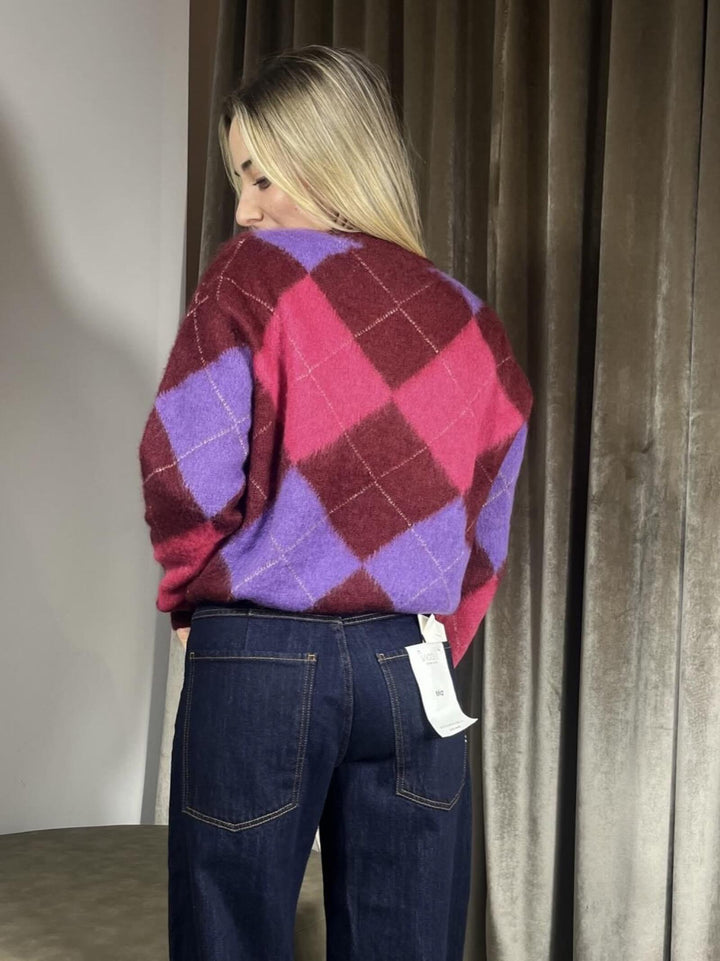 MAGLIONE CON ROMBI GIROCOLLO VIOLA E FUCSIA MISTO LANA L01O0416VIOLA PHILIA LOFT