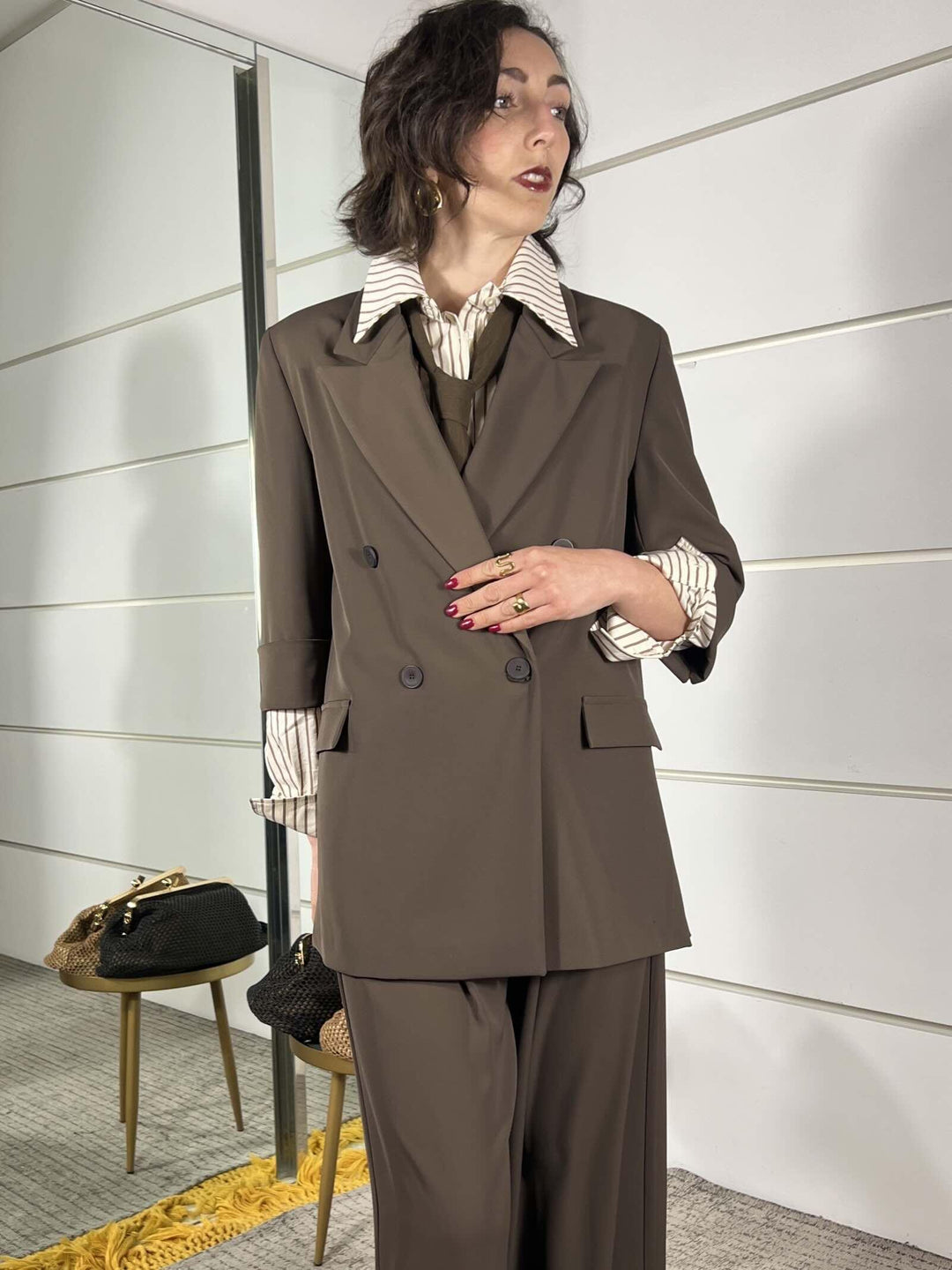 giacca doppiopetto moro con spacchi a lato e manica a 3/4 M02N0018MORO PHILIA LOFT