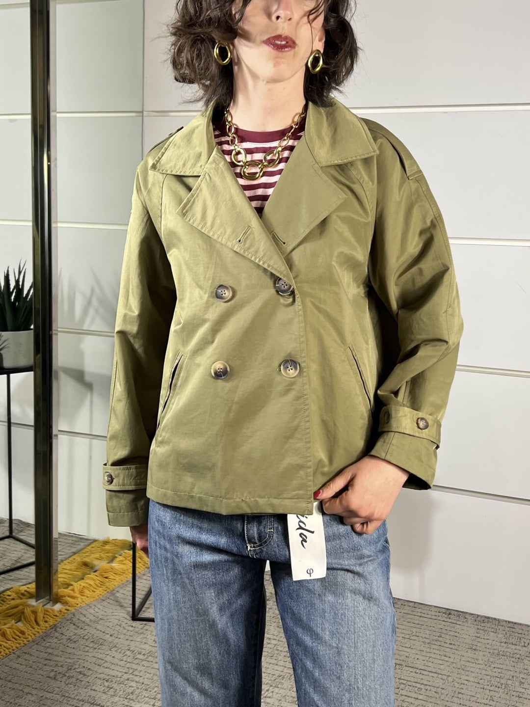 trench doppiopetto media lungezza 67%co 33%ny T812VERDE MILITARE SUSY MIX