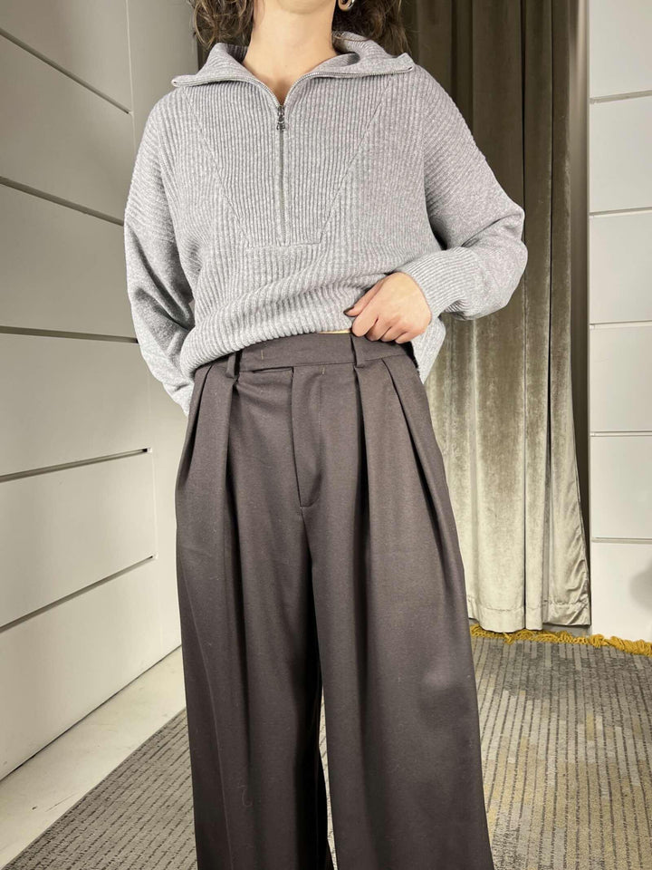 pantalone a palazzo con pinces moro TF1910MORO VICOLO