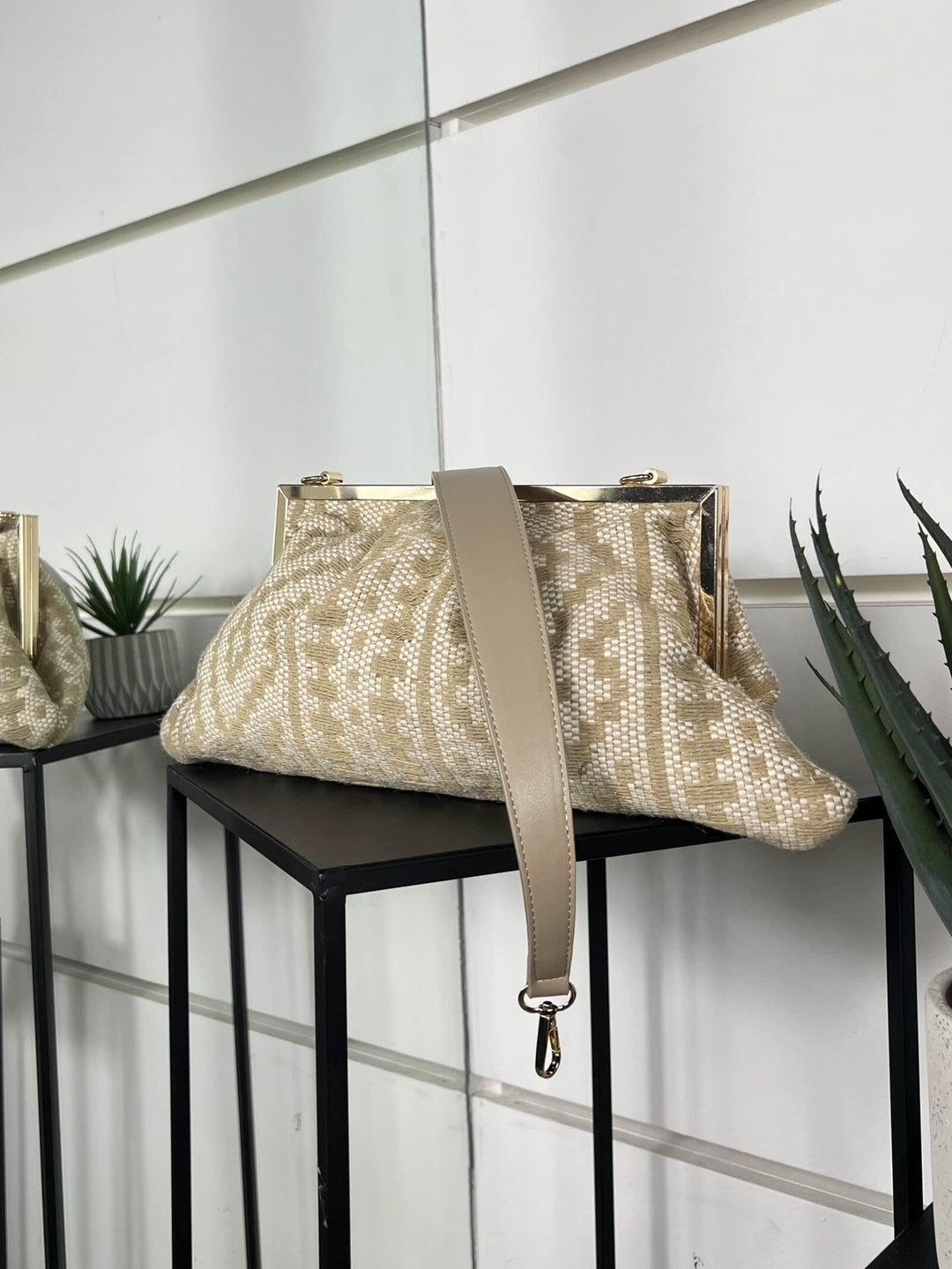 borsa a clutch con fantasia geometrica kaki  con tracolla FF27472KAKI FEMME CAFE SELECTION
