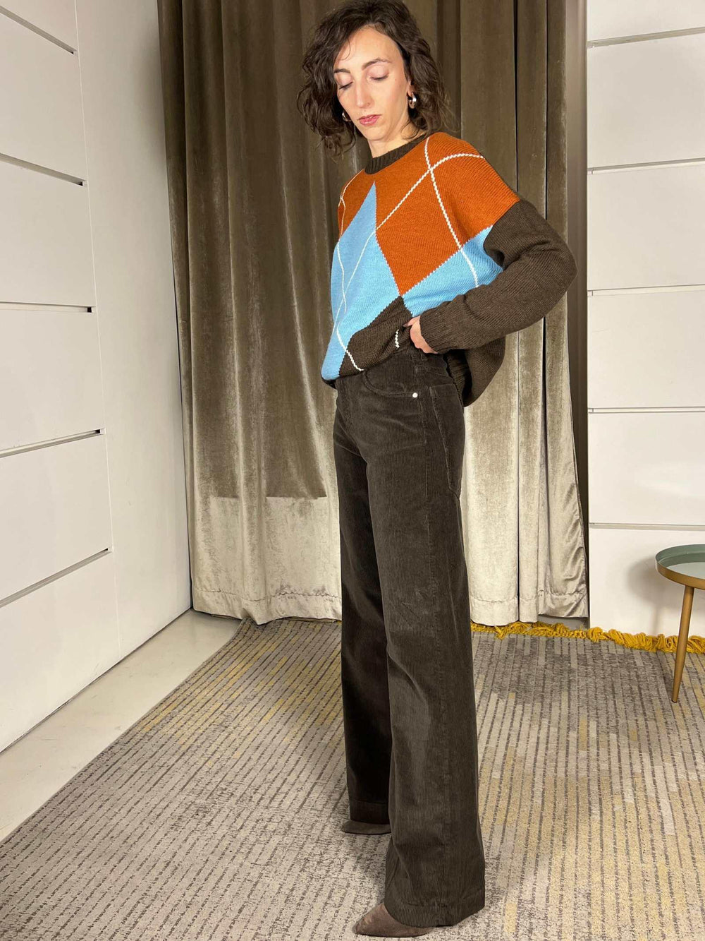 pantalone in velluto moro con maxi tasca 81187W8MORO SUSY MIX