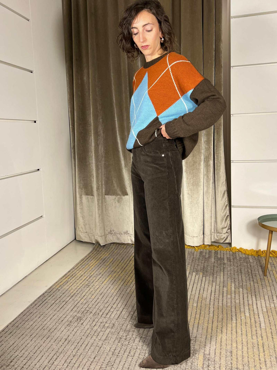 pantalone in velluto moro con maxi tasca 81187W8MORO SUSY MIX