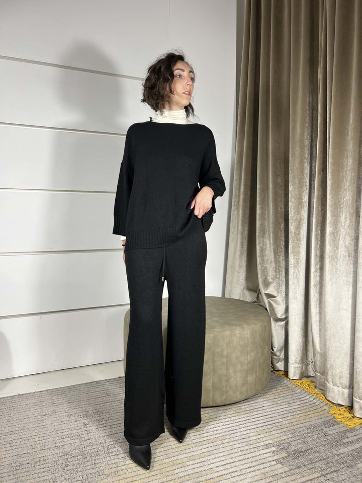 completo nero maglia e pantalone a palazzo in calda viscosa LN871325NERO SUSY MIX