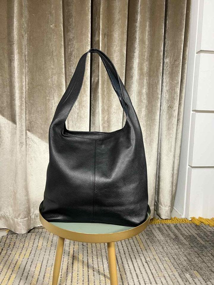 borsa a spalla in vera pelle con zip nera 5978NERO FEMME CAFE SELECTION